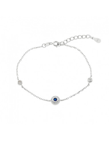 Pulsera Plata Chatón Circonita Azul